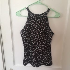 Black floral high neck tank top